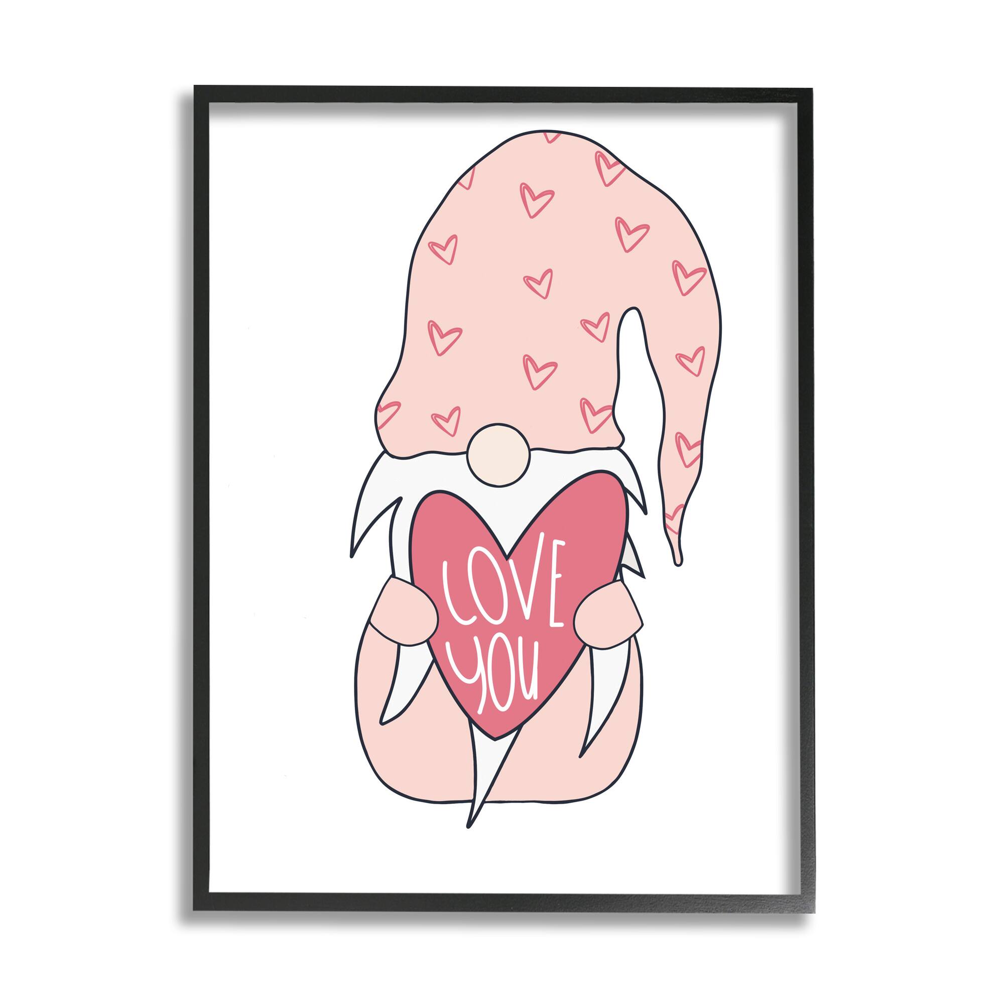 Stupell Industries Cute Pink Gnome Love You Sentiment Big Heart in Frame Wall Art